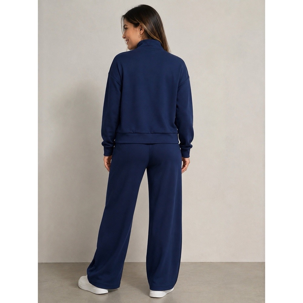 Cathy's Closet Women's XS Navy Blue 2Pc Tracksuit Set Jacket Wide Leg Pants